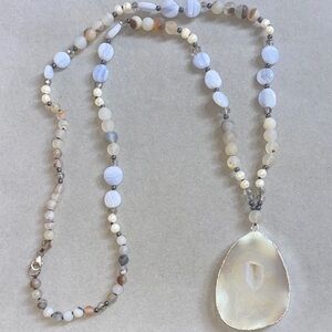Natural Blue Lace Agate & Agate Geode Necklace – One of a Kind